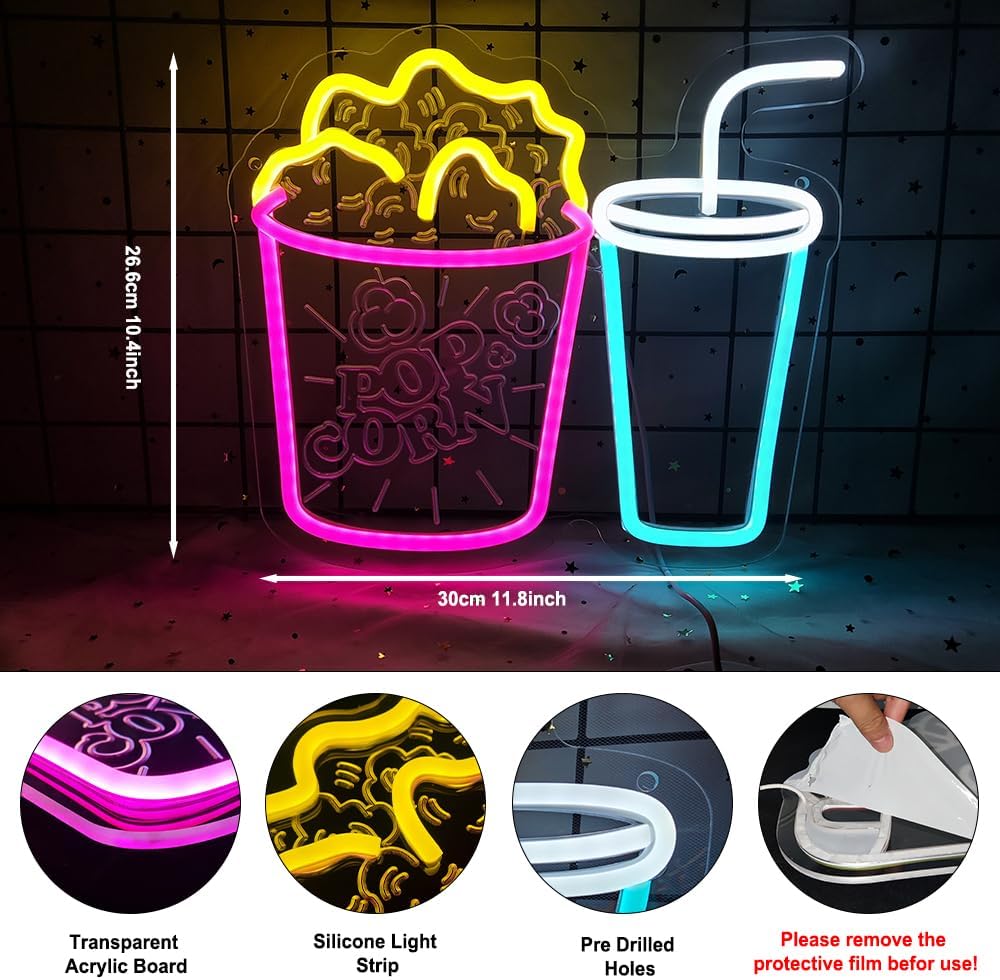 Popcorn Neon Sign LED Neon Lig - Home Cinema Wall Lights recensione e prezzo